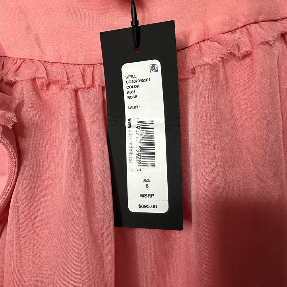NWT ALICE + OLIVIA Carisa braid-trimmed chiffon gown in Rose Size 6 - Picture 7 of 10
